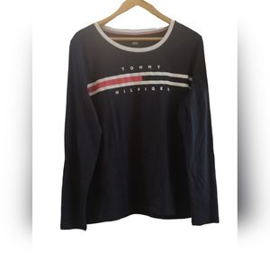 NWOT! TOMMY HILFIGER Navy Blue Long Sleeve. Logo Print Shirt. XL/TG/XG